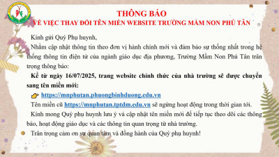 Trường MN Phú Tân thông báo thay đổi tên miền website