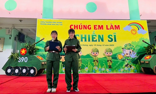 TRƯỜNG MẦM NON PHÚ TÂN TỔ CHỨC HỘI THI “CHÚNG EM LÀM CHIẾN SĨ” CHO CÁC BÉ KHỐI LÁ